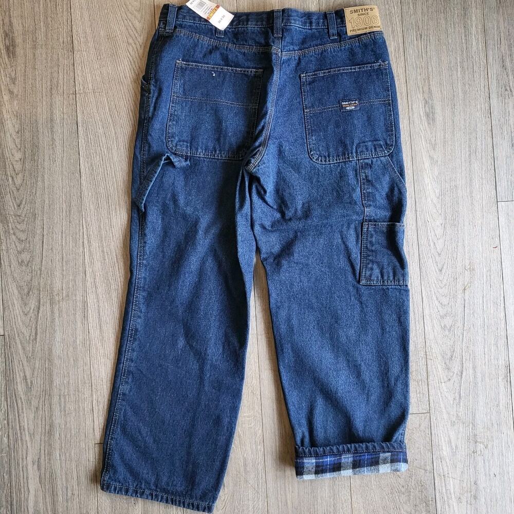 Smith's Workwear Men's Flannel Lined Carpenter Jeans 36x30 Medium Wash NWT